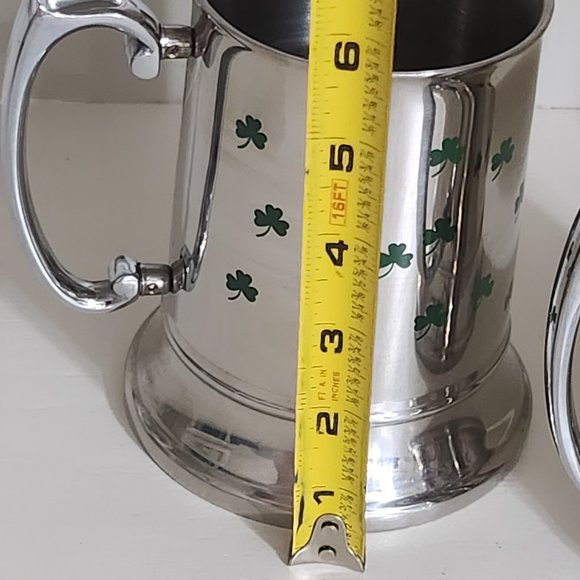 Shamrock 3 Leaf Clover Stainless Steel Set 2 Mugs Irish St Patrick's - Picture 6 of 10